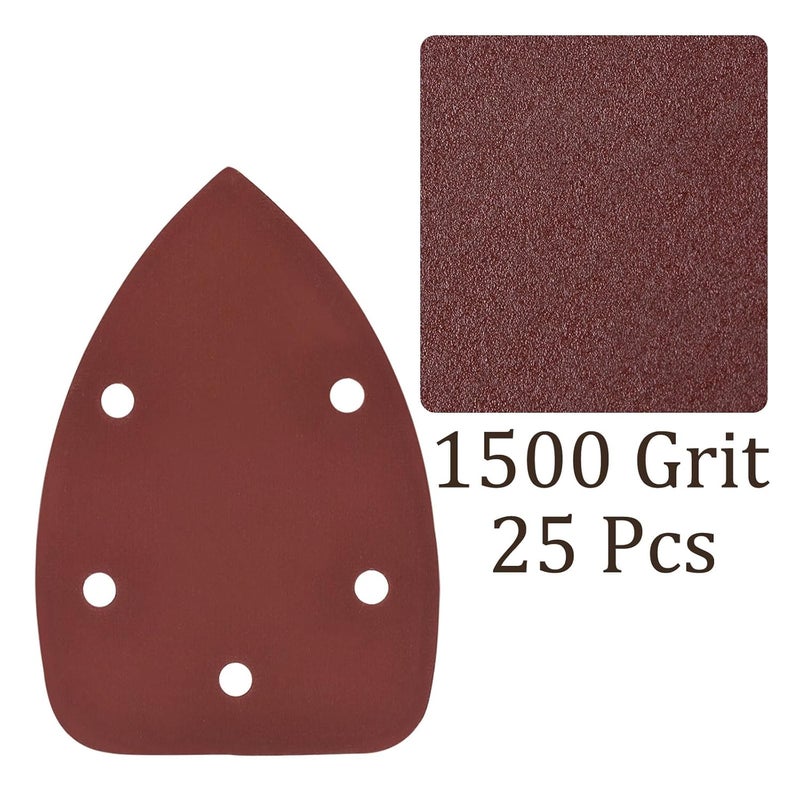 Kozelo 25pcs Mouse Sander Detail Sandpaper - [1500 Grit, 3.5" x 5.5"] Triangle Hook and Loop Assorted Sanding Pads Sheet for Wood Furniture Polishing Use | 5 Hole, Aluminum Oxide - Image 4